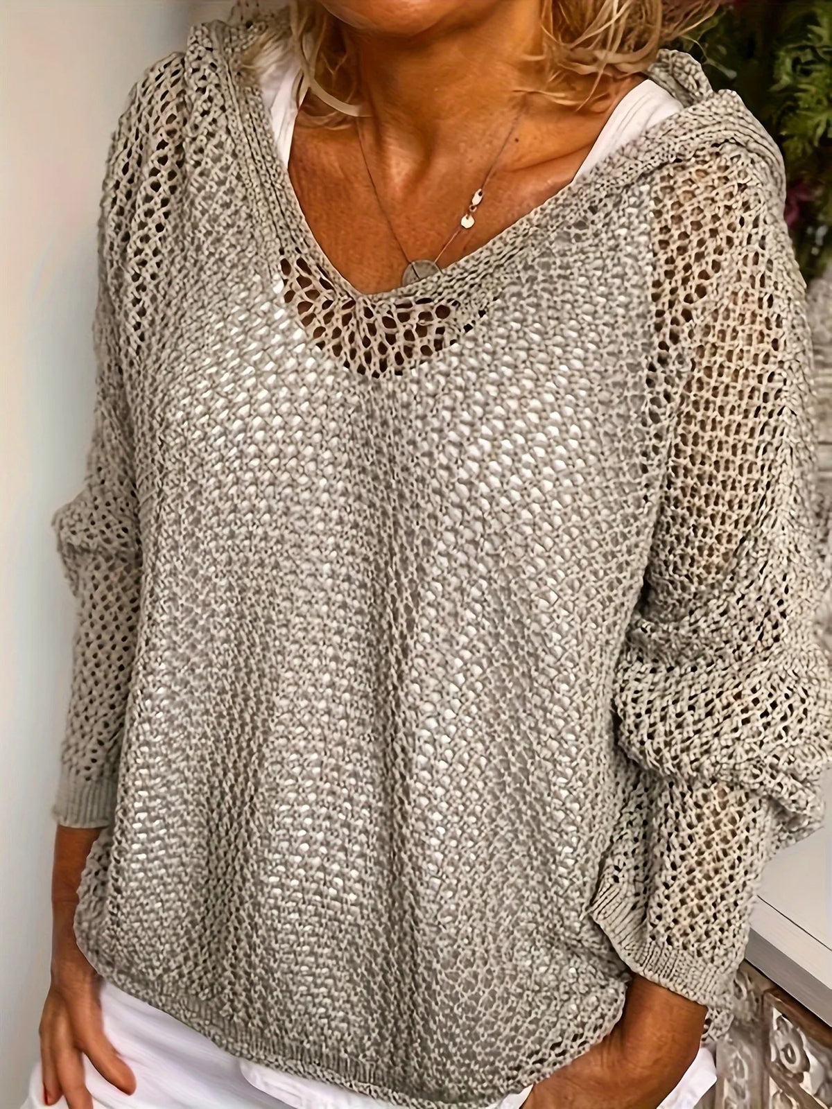 Openwork Long Sleeve Hooded Knit Cover Up - Lilixa.store
