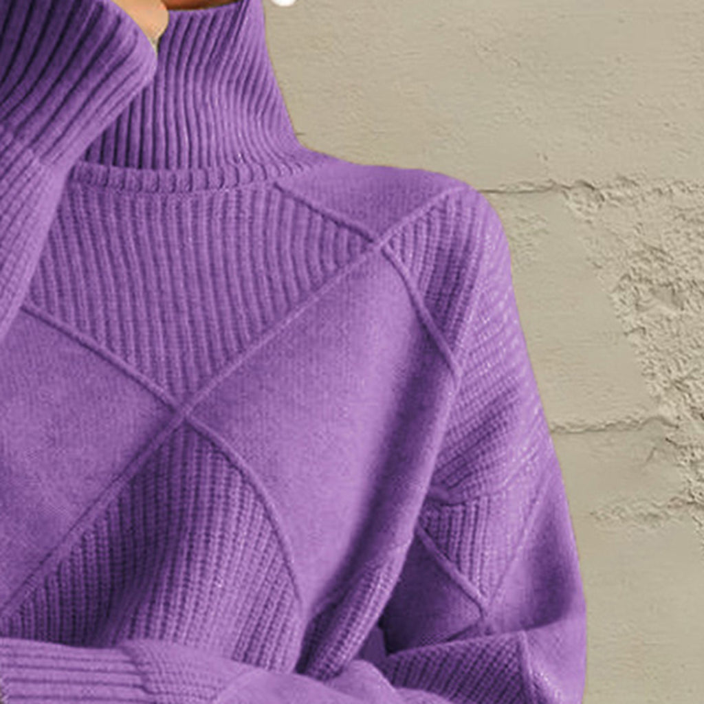 Geometric Turtleneck Long Sleeve Sweater - Lilixa.store