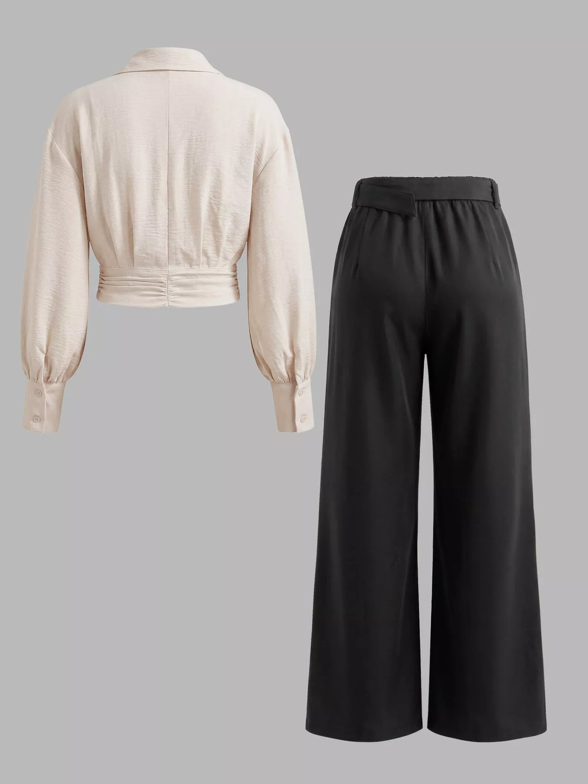 Tie-Front Shirt and Wide-Leg Pants Set
