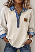 Ribbed Knit Denim Contrast Trim Top - Lilixa.store