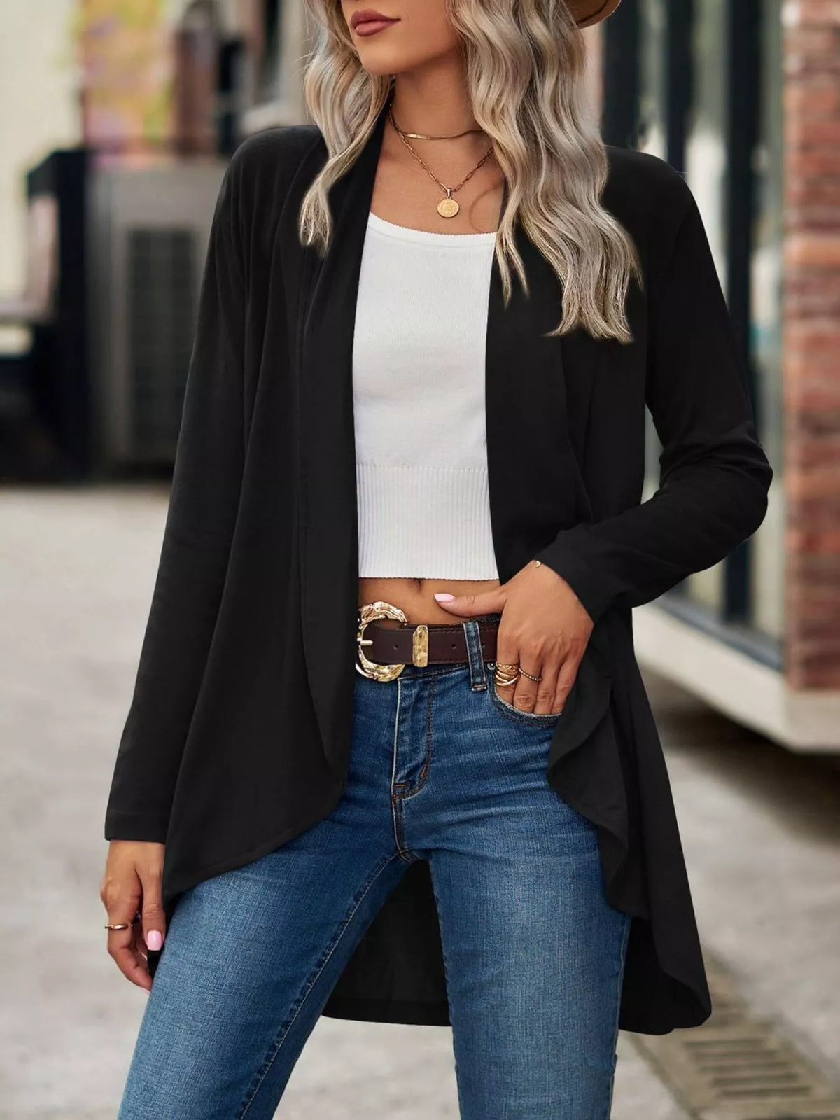 Open-Front Dropped Shoulder Cardigan - Lilixa.store