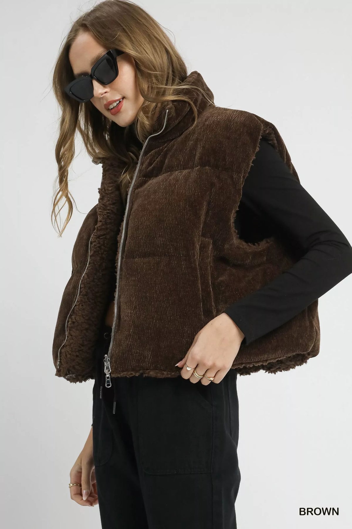 Umgee Sherpa-Lined Zip Vest with Drawstring Hem - Lilixa.store