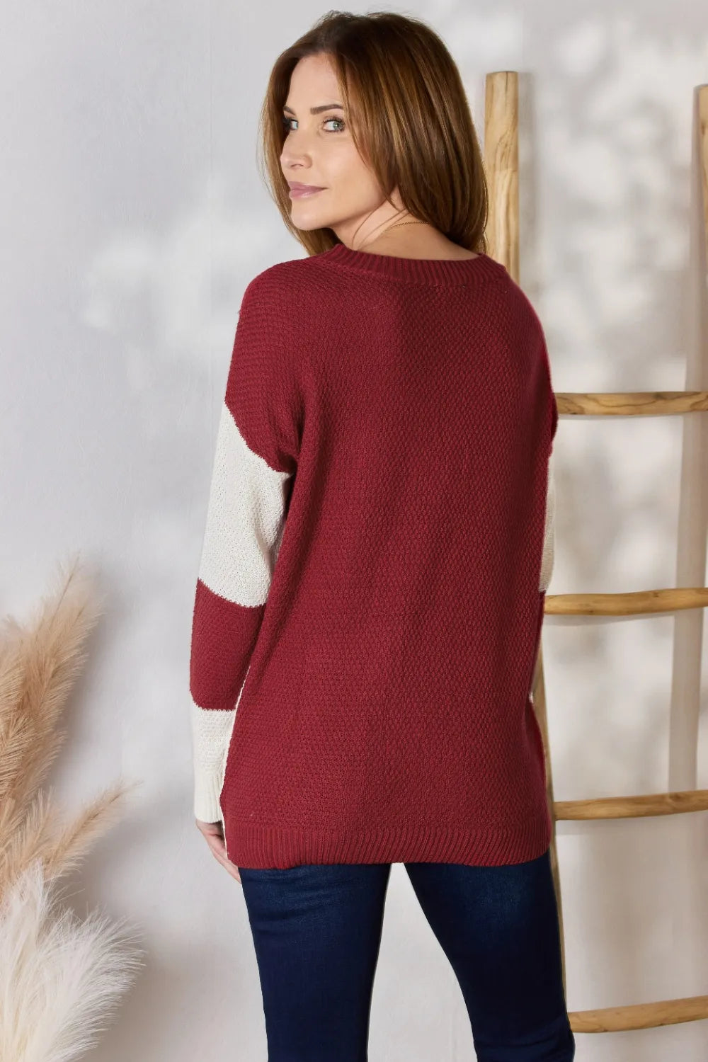 Hailey & Co Full Size Color Block Dropped Shoulder Knit Top - Lilixa.store