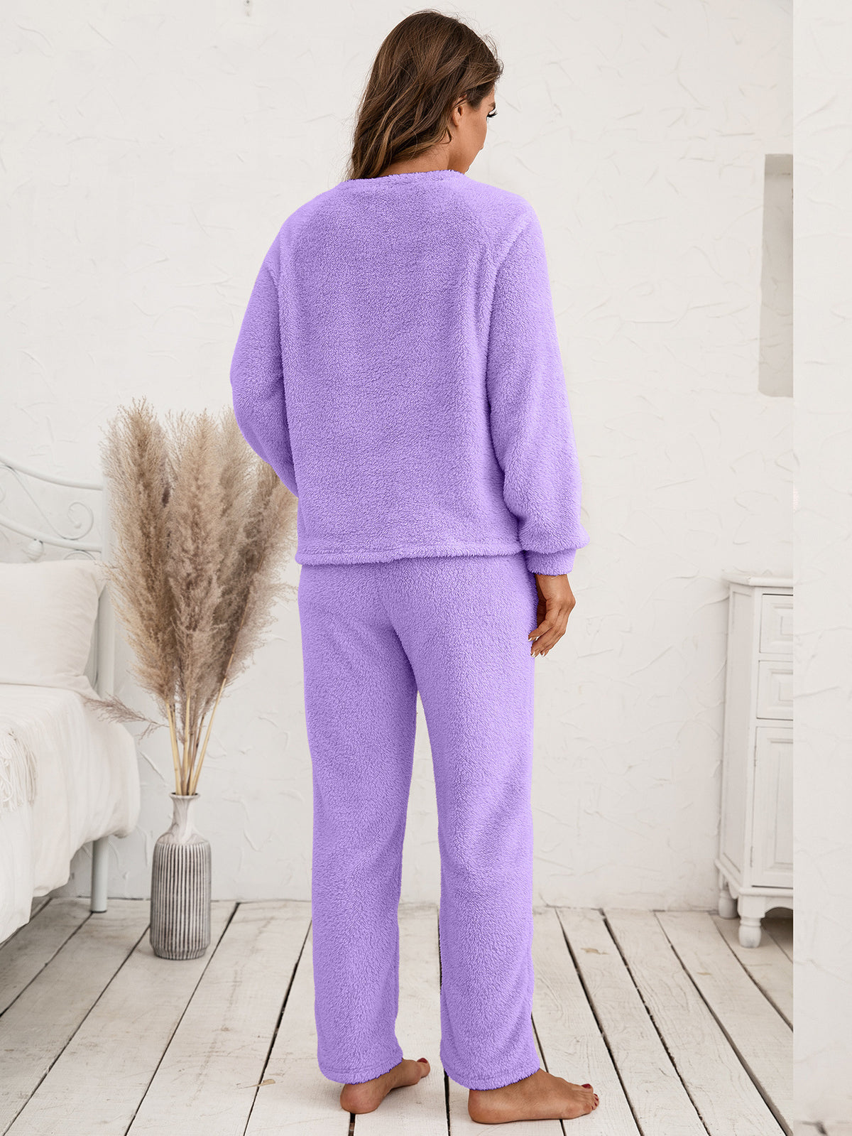 Ivy Lane Teddy Long Sleeve Top and Pants Lounge Set - Lilixa.store