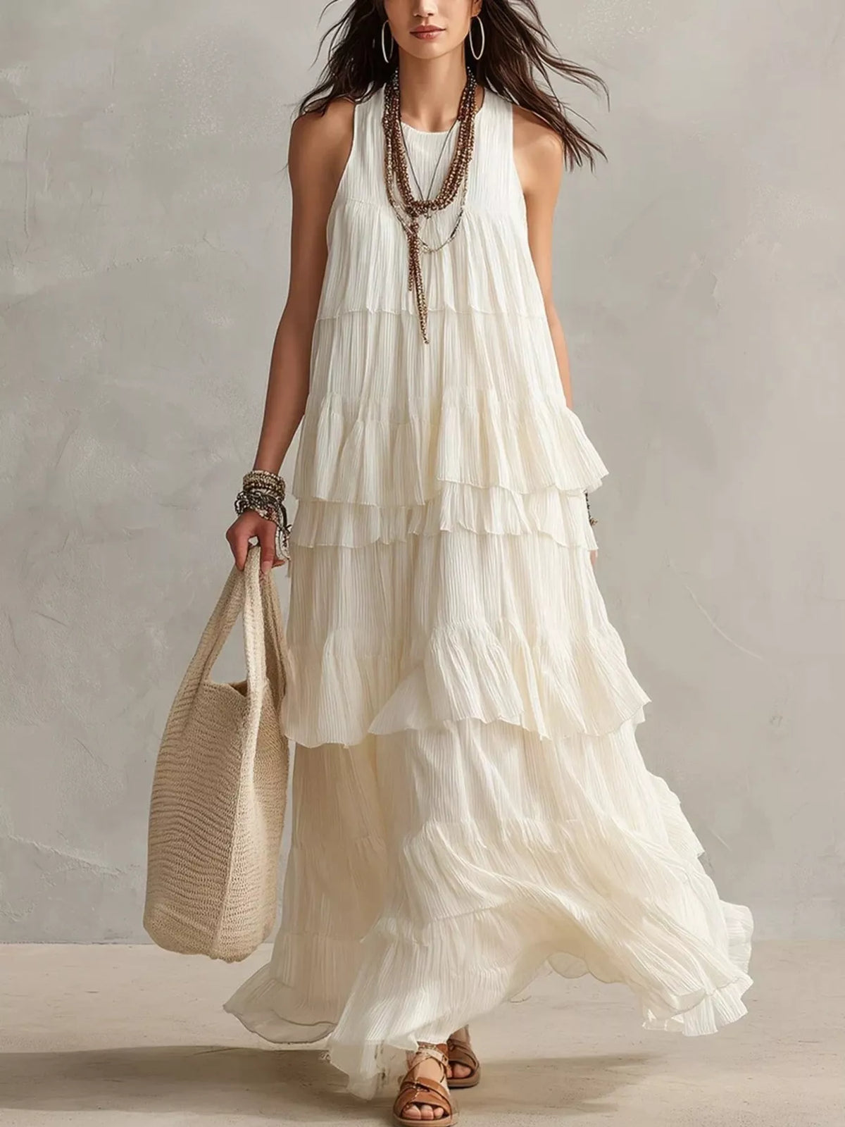Layered Ruffle Sleeveless Maxi Dress - Lilixa.store