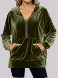 Full Size Velvet Half Zip Hoodie with Kangaroo Pocket Plus Size - Lilixa.store