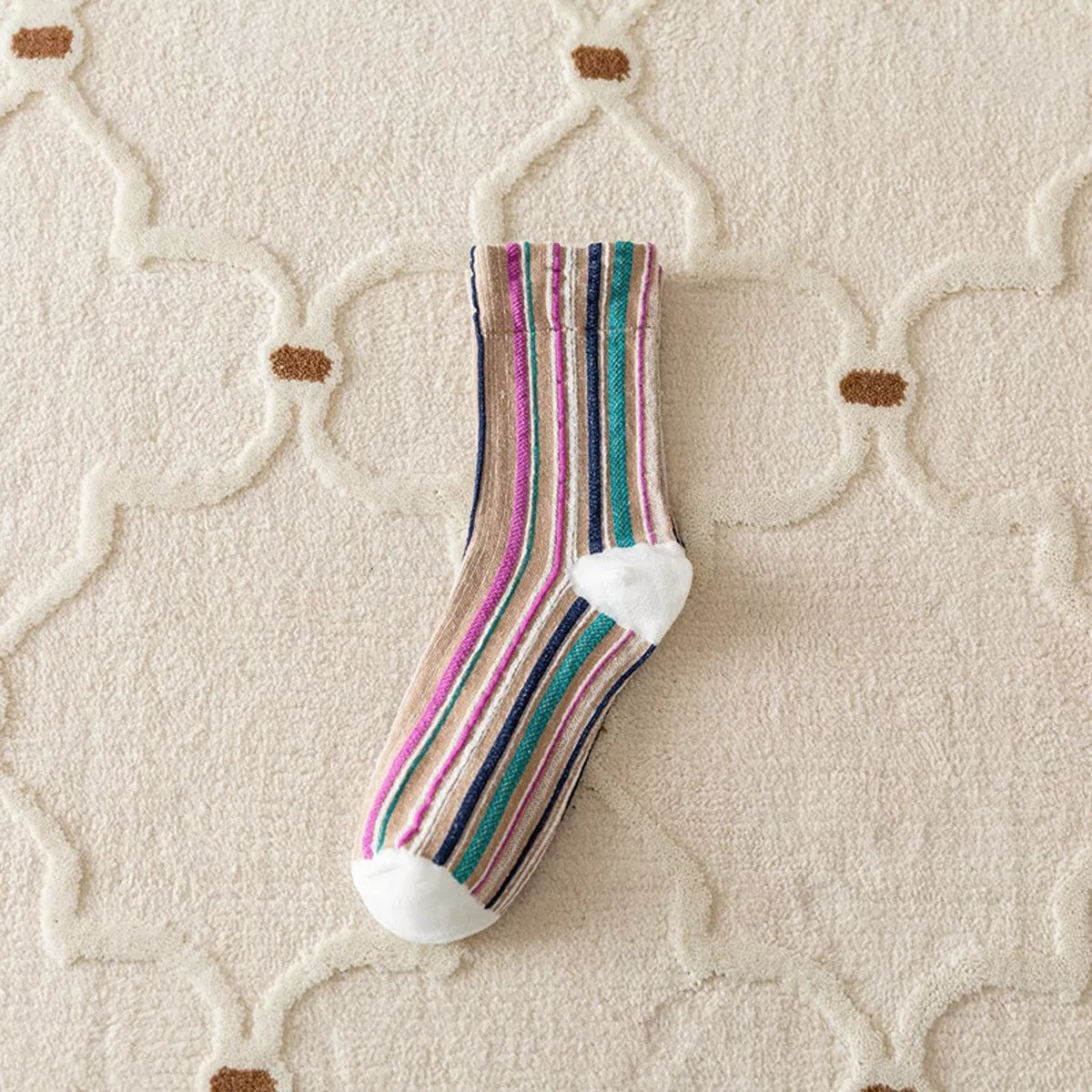 Multi-Color Striped Cotton Crew Socks