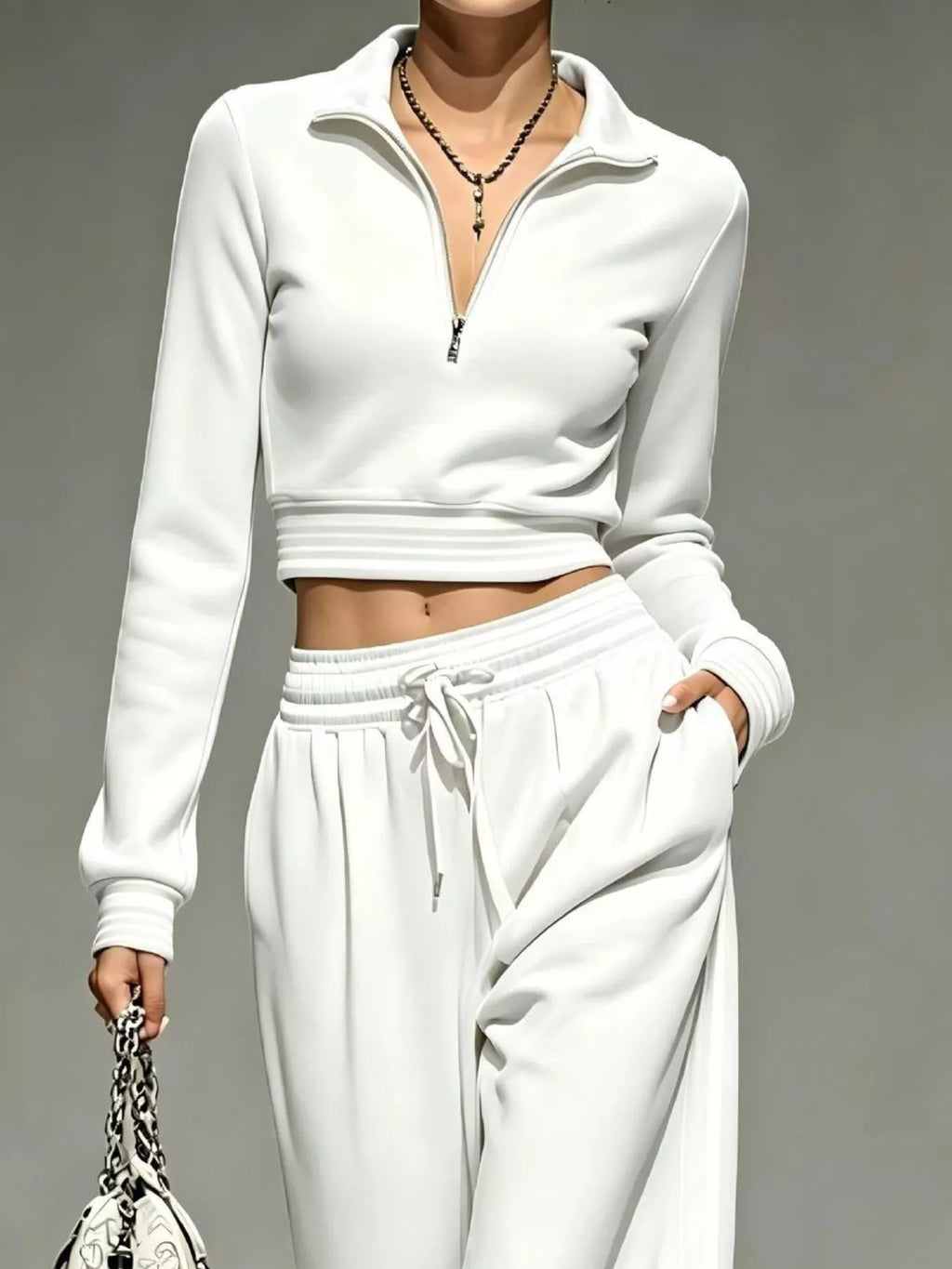 Full Size Half Zip Cropped Top and Pants Set Plus Size - Lilixa.store