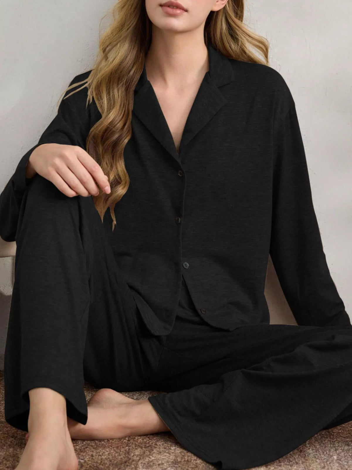 Button-Down Top and Wide-Leg Pants Lounge Set - Lilixa.store