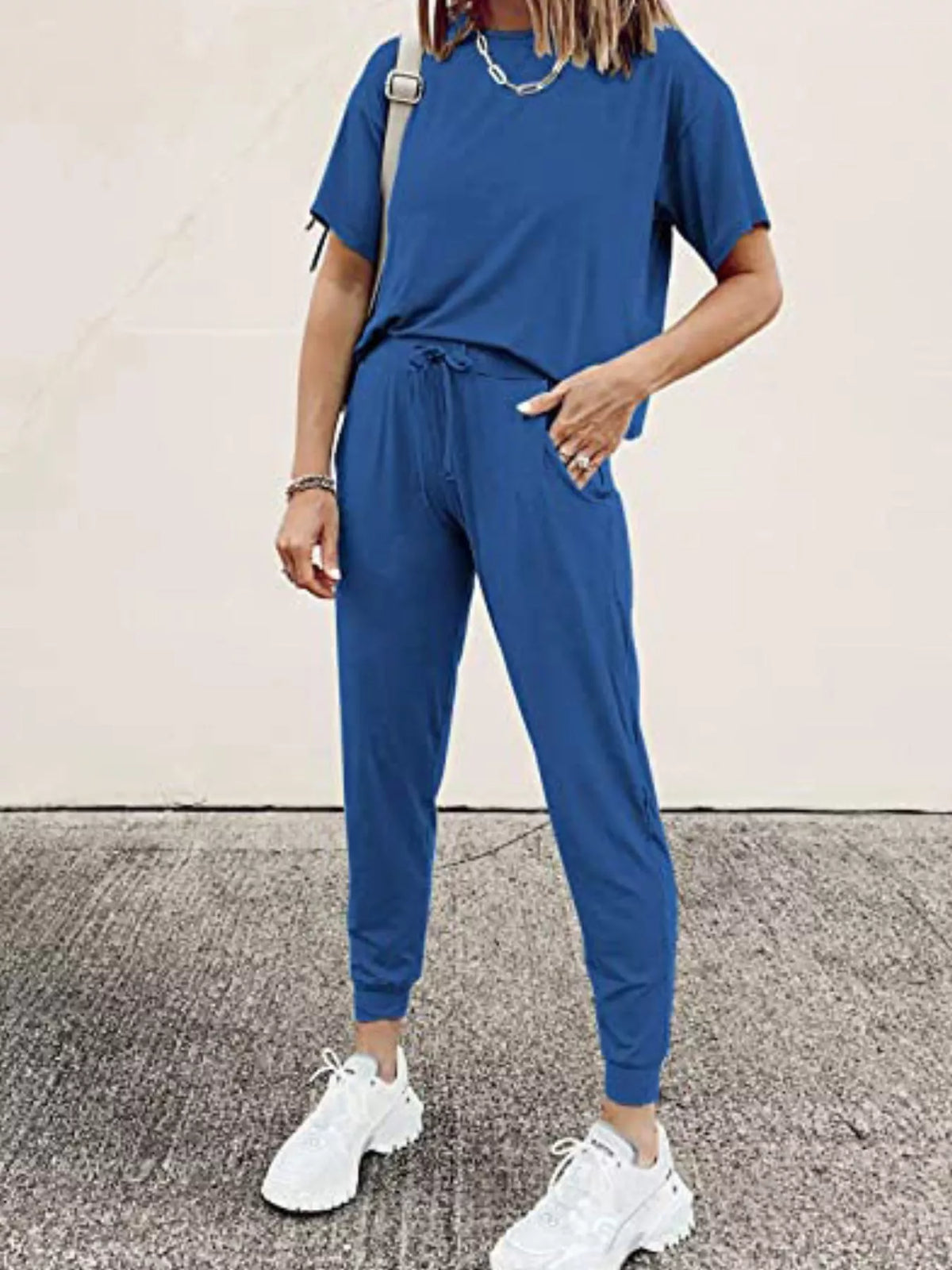 Full Size Round Neck Top and Drawstring Pants Set Plus Size - Lilixa.store