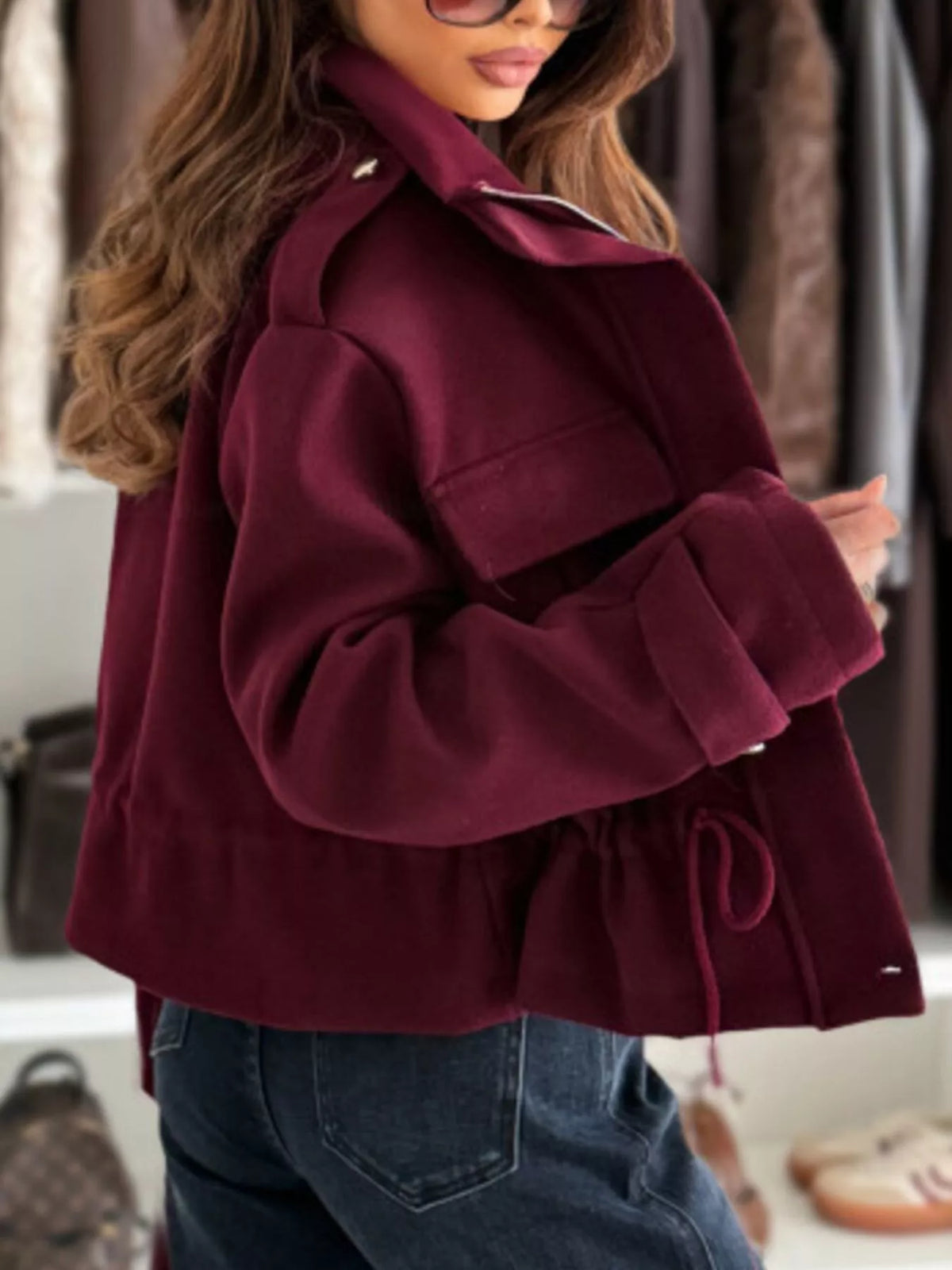 Drawstring Button-Up Casual Jacket, view 9