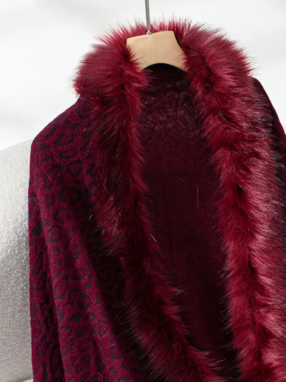 Fringe Leopard Open Front Long Sleeve Poncho, view 9