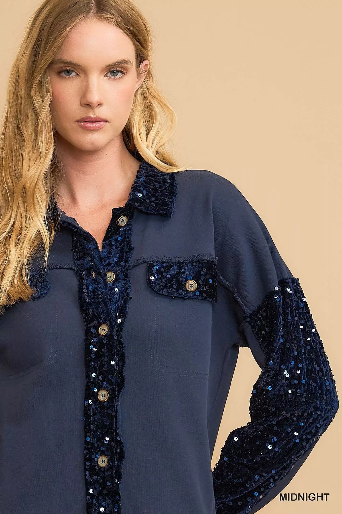 Umgee Sequined French Terry Jacket, view 6