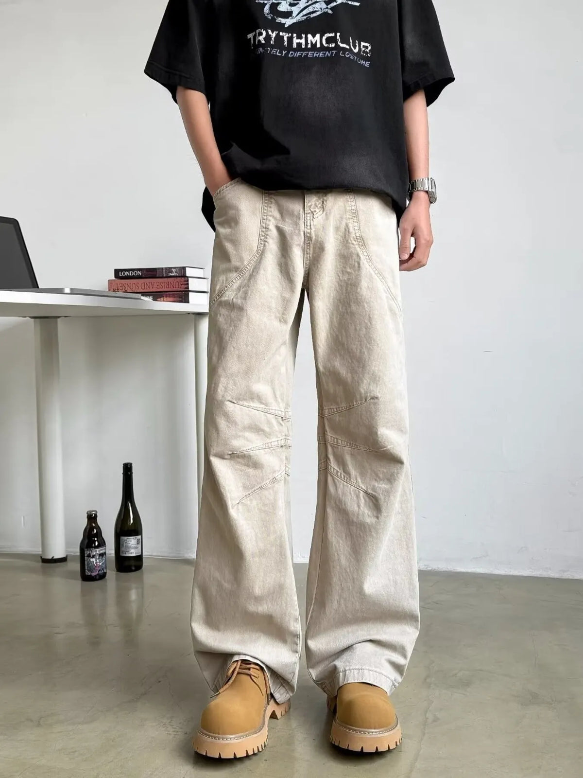 Men's Full Size Wide Leg Pants Plus Size in Apricot