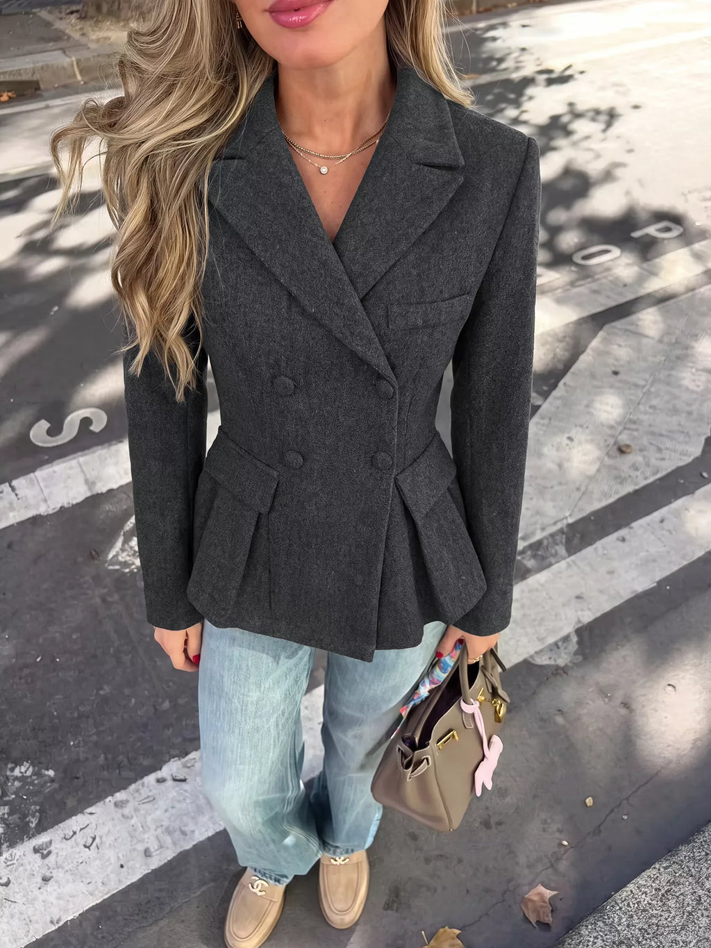 Double-Breasted Peplum Blazer - Lilixa.store