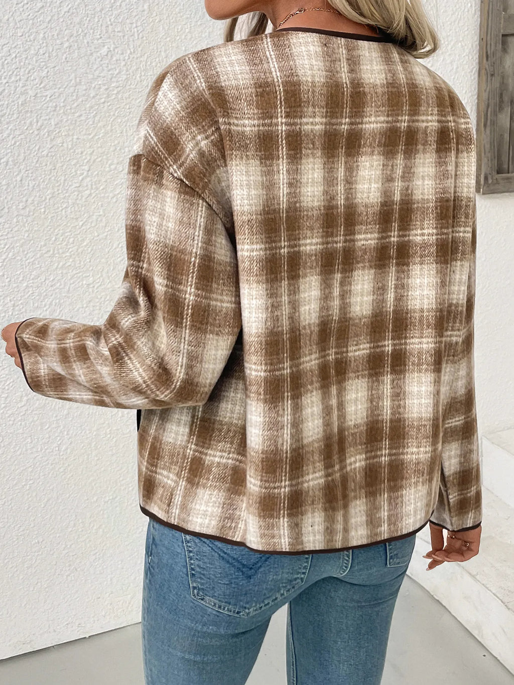 Plaid Long Sleeve Button-Up Jacket - Lilixa.store