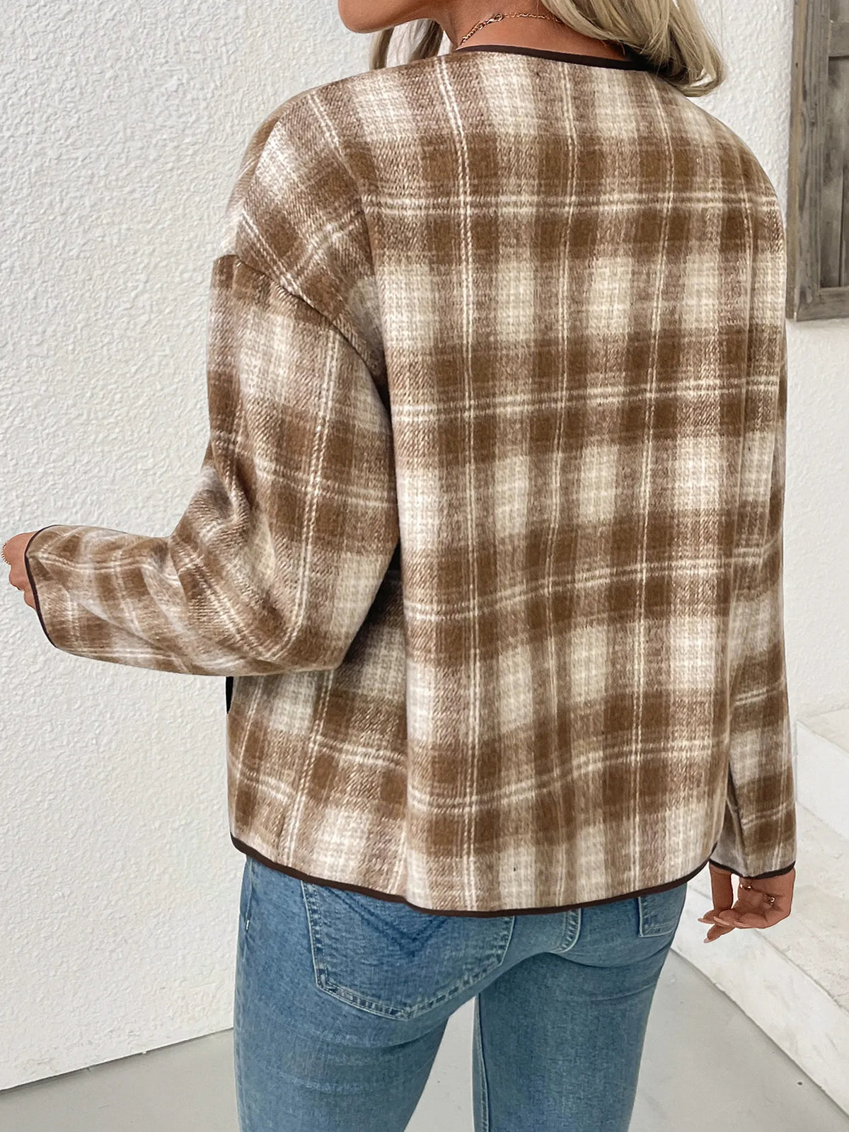 Plaid Long Sleeve Button-Up Jacket - Lilixa.store