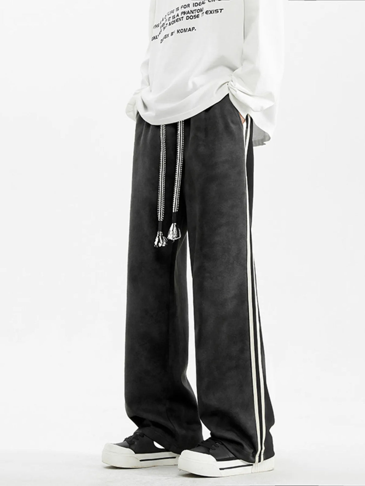 Men's Plus Size Drawstring Loose Fit Pants in Black