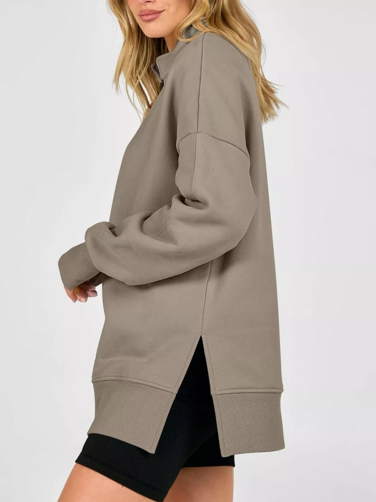 Quarter-Zip Dropped Shoulder Sweatshirt - Lilixa.store