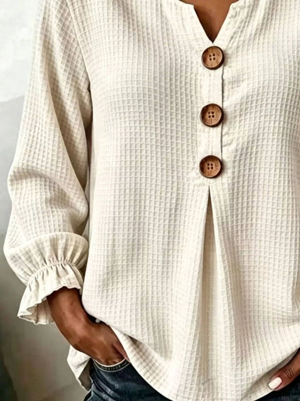 Waffle Knit Long Sleeve Top - Lilixa.store