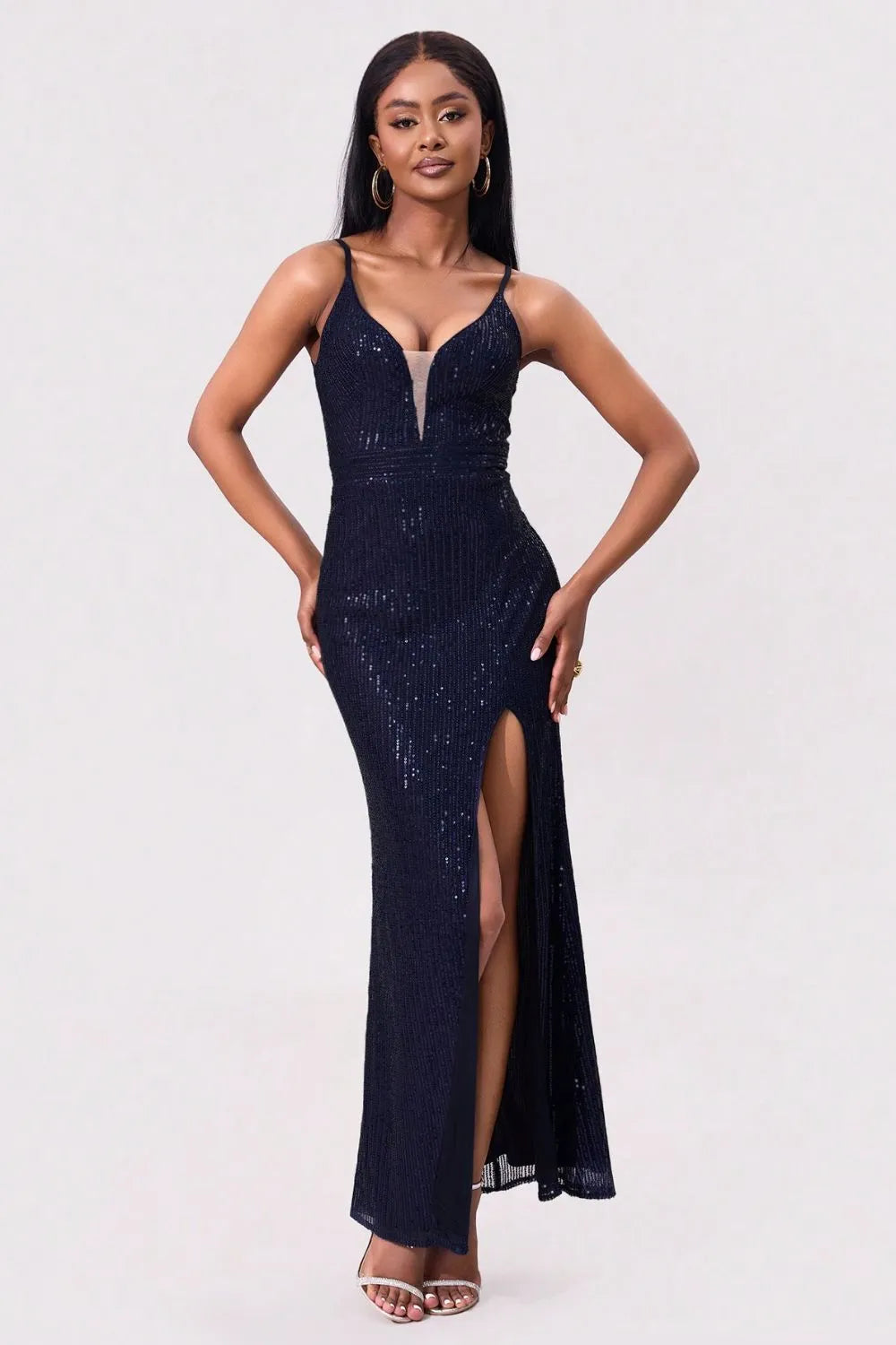 Split Sequin Backless Maxi Cami Dress - Lilixa.store