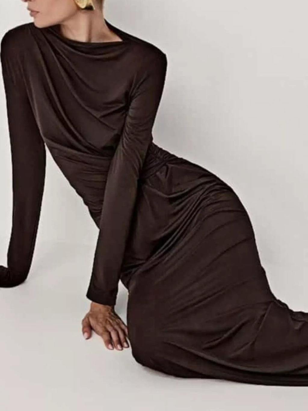 Ruched Long Sleeve Bodycon Maxi Dress - Lilixa.store