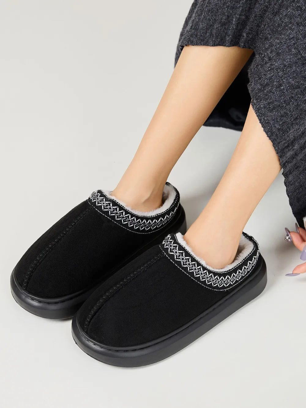 Faux Fur Suede Platform Slippers - Lilixa.store