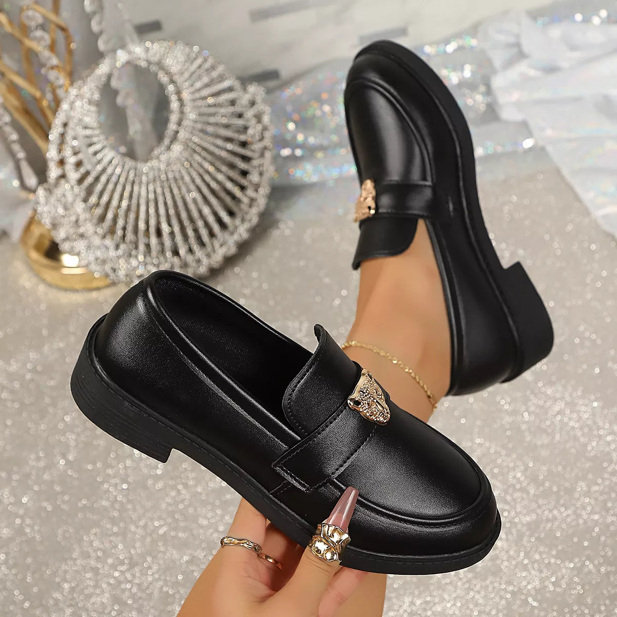Round Toe Block Heel Loafers - Lilixa.store
