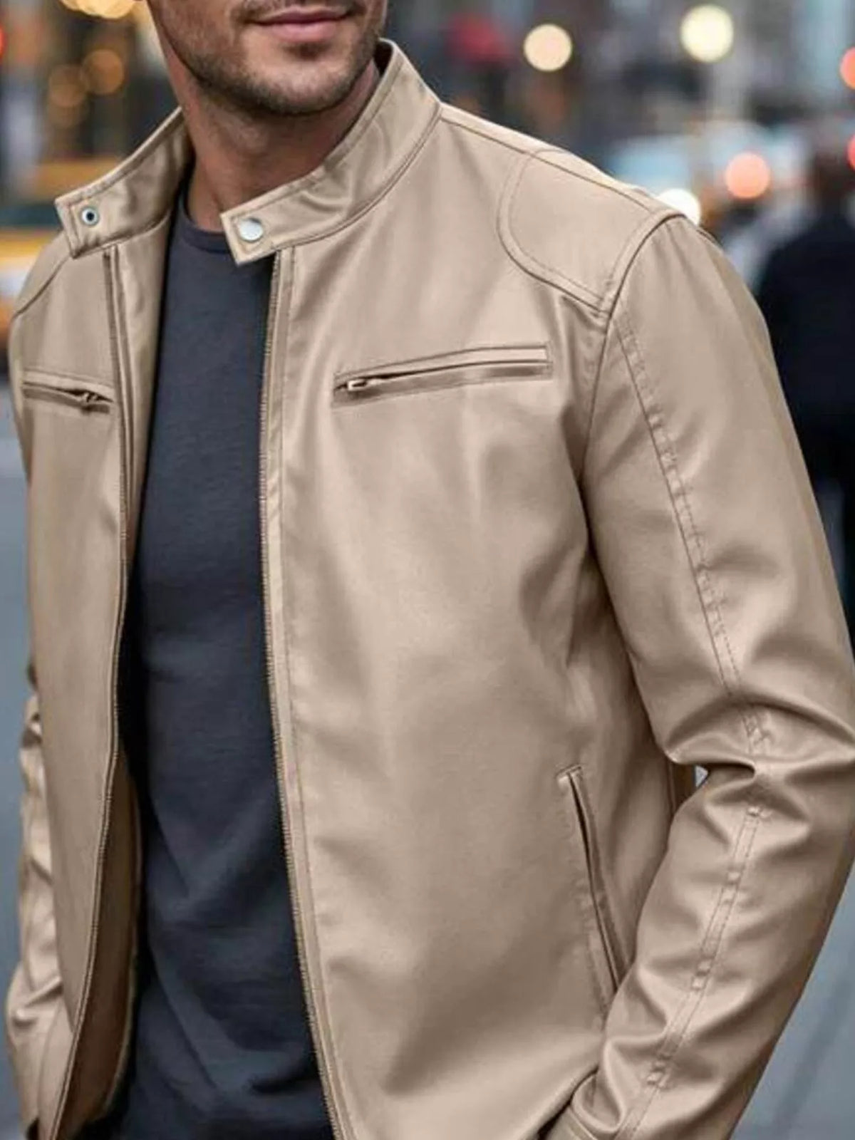 Men's Full Size Faux Leather Bomber Jacket with Zipper Pockets Plus Size - Lilixa.store