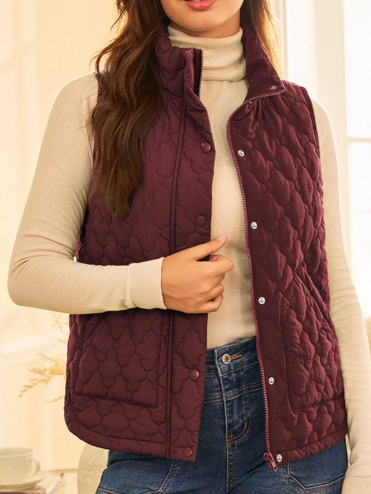 Quilted Snap Down Zip Up Vest Coat - Lilixa.store