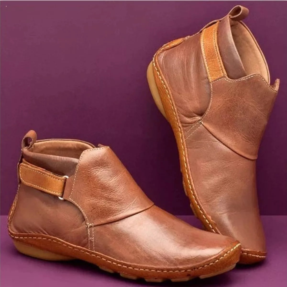 Contrast Strap Detail Ankle Boots in Dark Brown