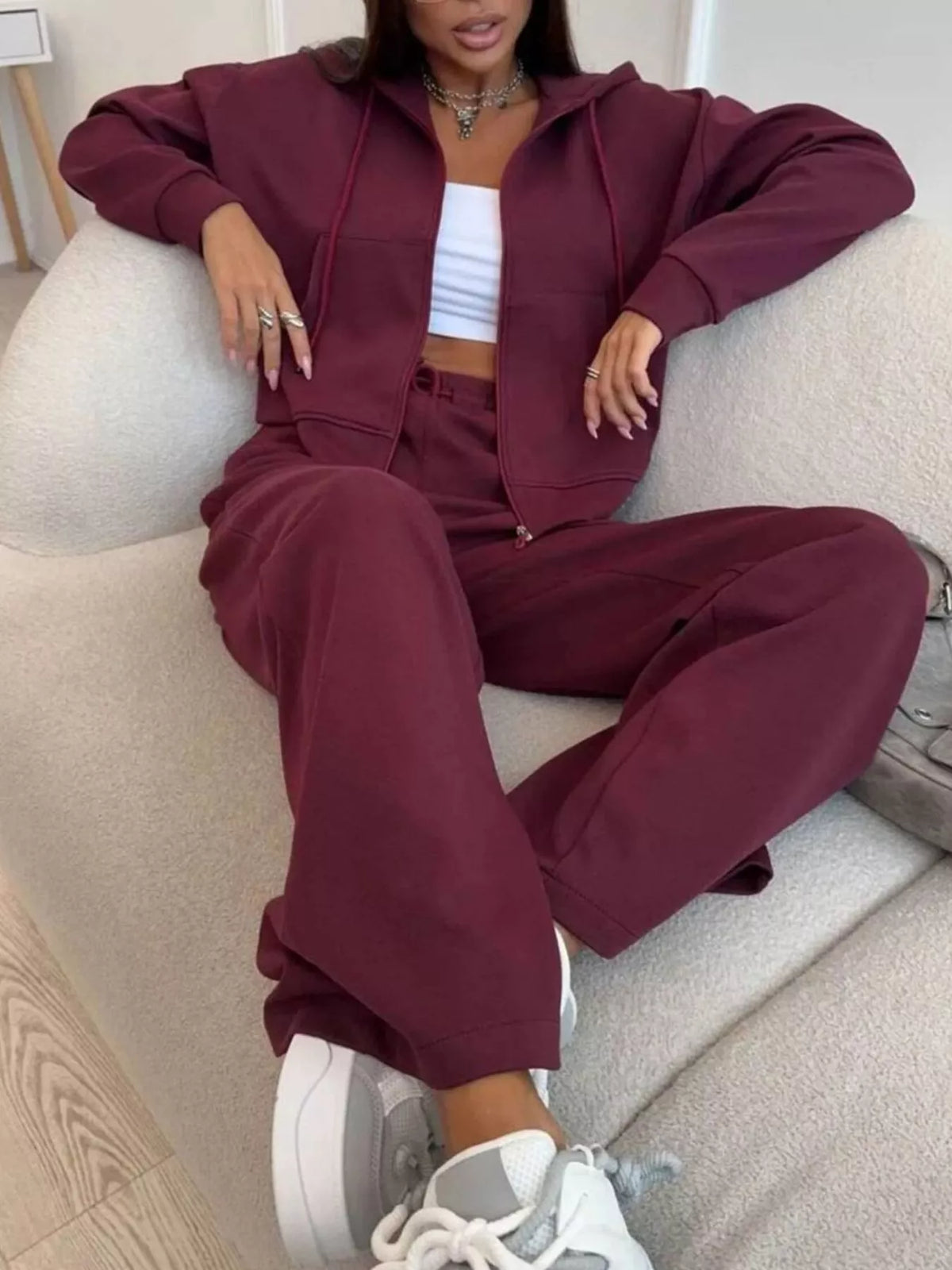 Zip-Up Hoodie and Wide-Leg Pants Set