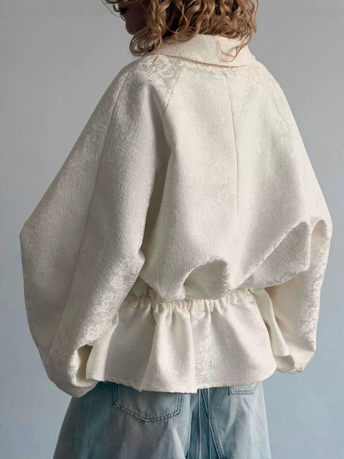 Jacquard Zip-Up Peplum Jacket