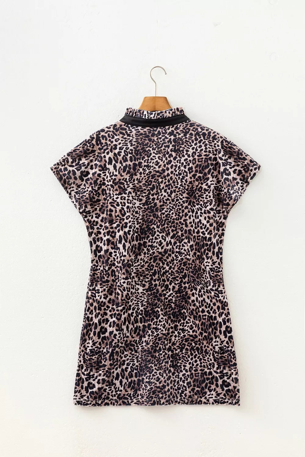 Leopard Print Short Sleeve Mini Shift Silhouette Dress - Lilixa.store