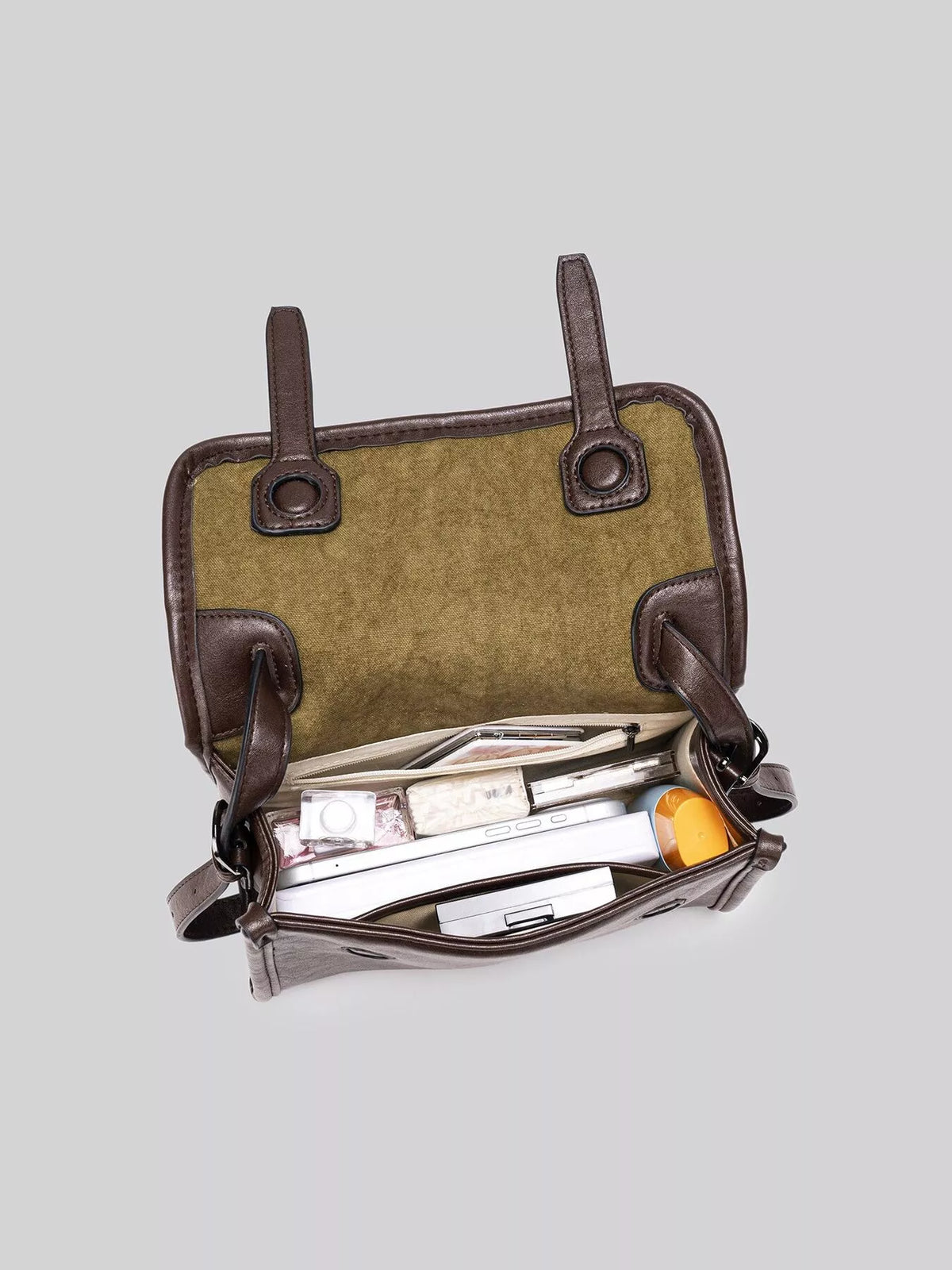 PU Leather Messenger Crossbody Bag with Flap Closure in Brown, view 10