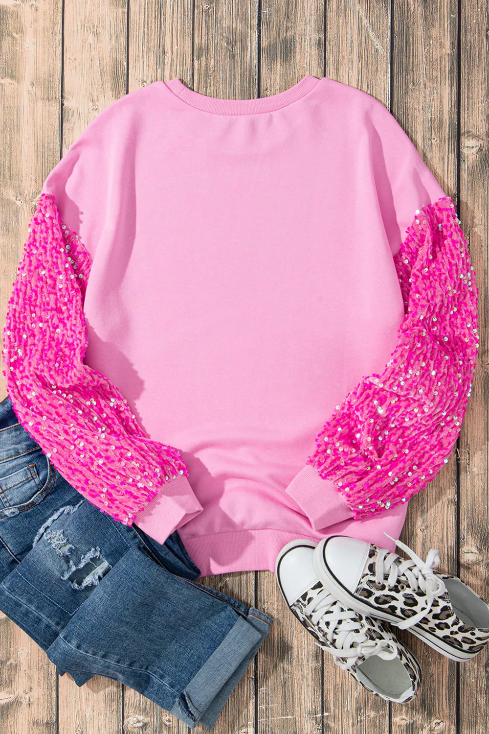 Valentine’s Day Sequin Heart Long Sleeve Sweatshirt - Lilixa.store