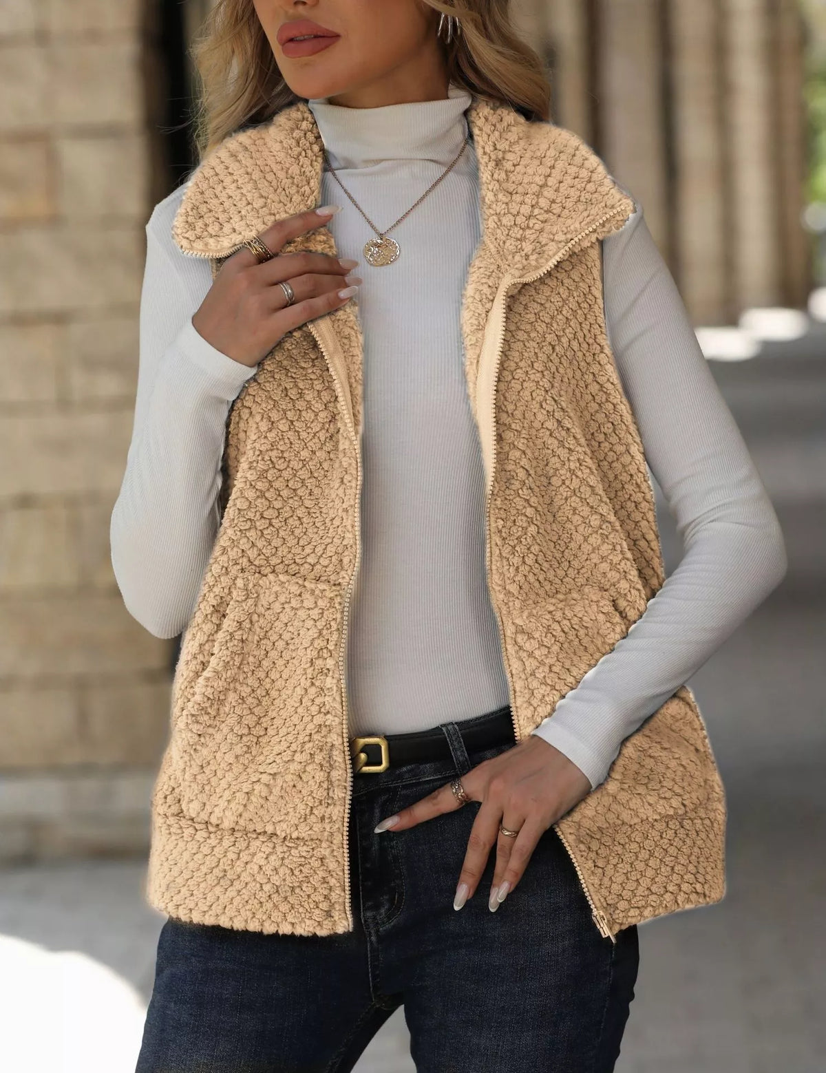 Zip-Up Vest Coat in Apricot