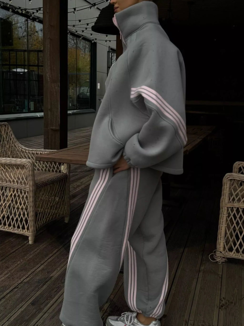 Contrast Striped Zip Up Top and Pants Set - Lilixa.store