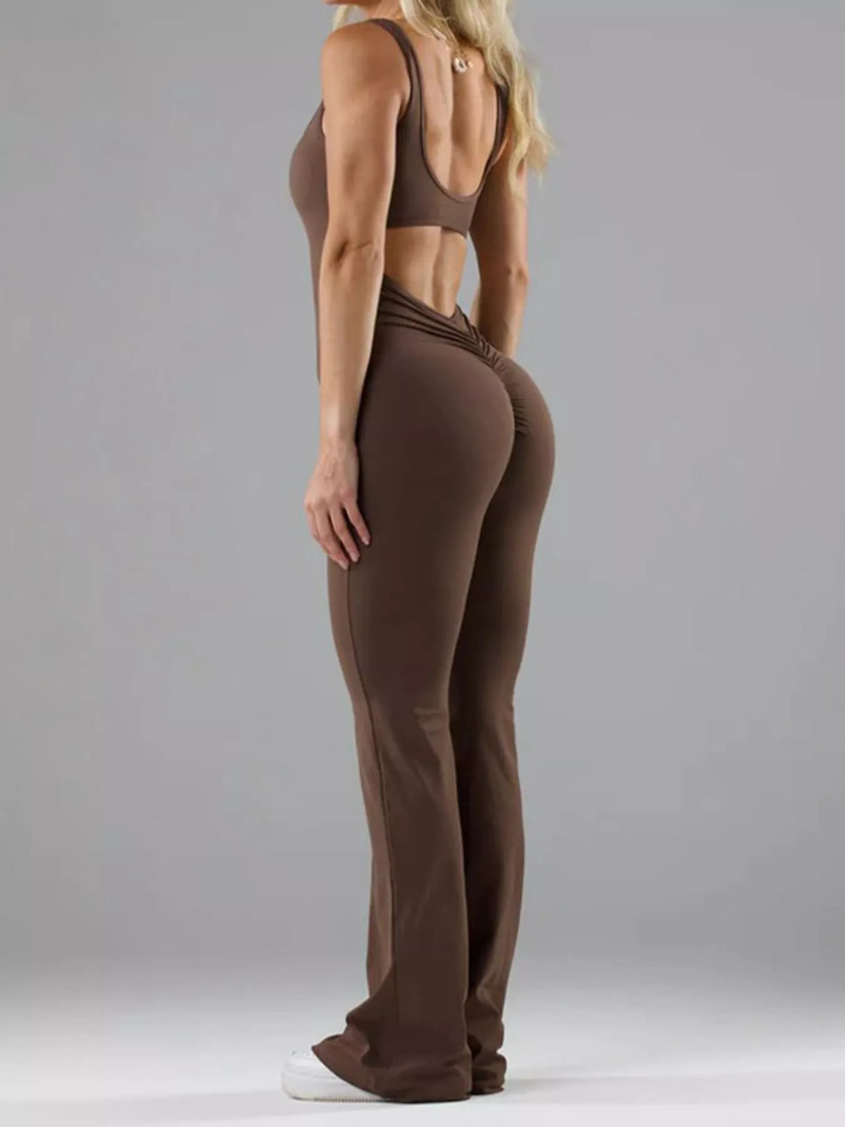 Seamless Scoop Neck Active Jumpsuit with Flared Leg Design, view 9