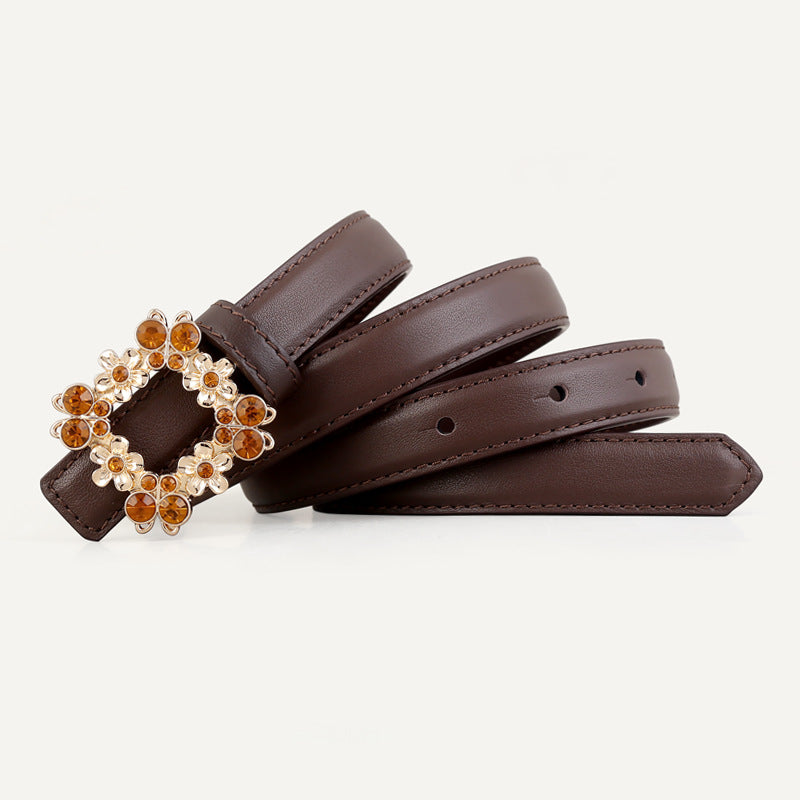 Rhinestone Buckle Leather Belt - Lilixa.store