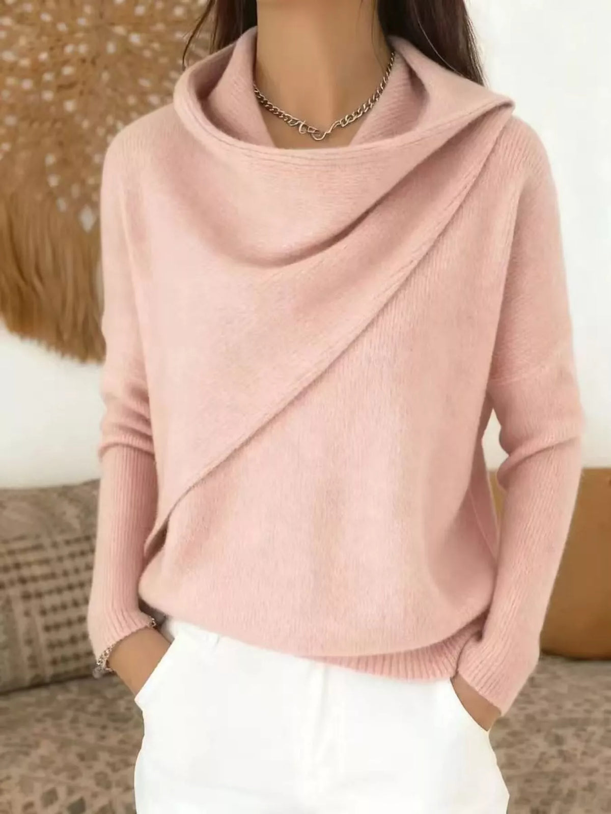 Full Size Solid Color Cowl Neck Sweater Plus Size