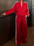 Side Stripes Zip Up Top and Pants Set - Lilixa.store