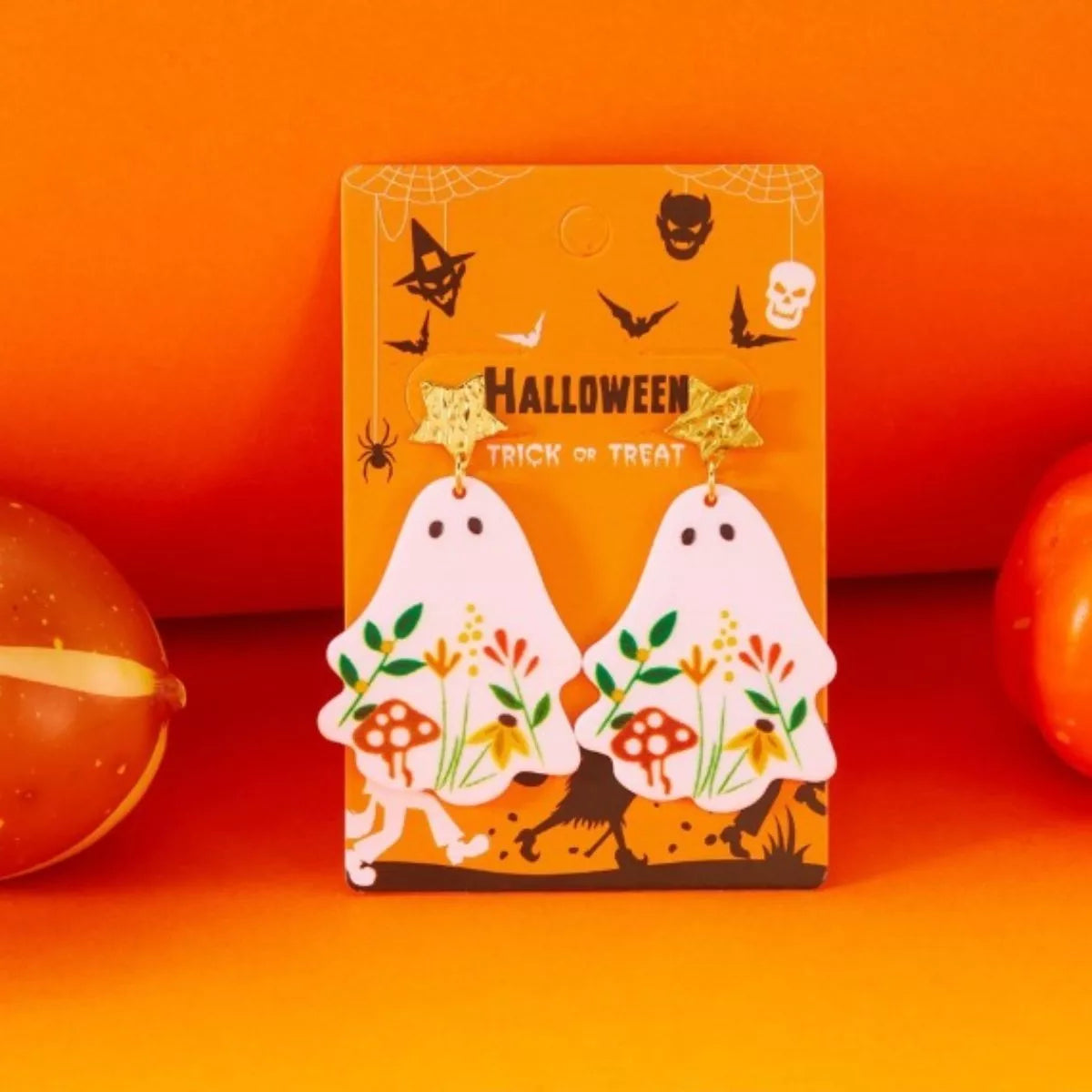 Whimsical Ghost Earrings with Floral Design - Lilixa.store