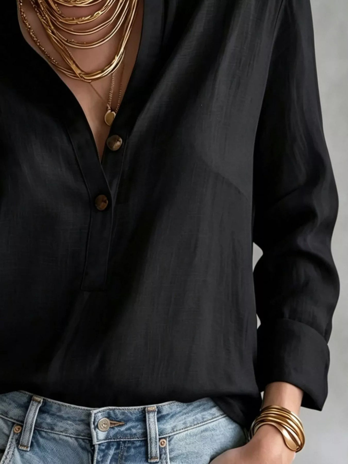 Button Detail Long Sleeve Blouse - Lilixa.store