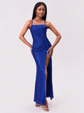 Slit Sequin Square Neck Spaghetti Strap Dress - Lilixa.store