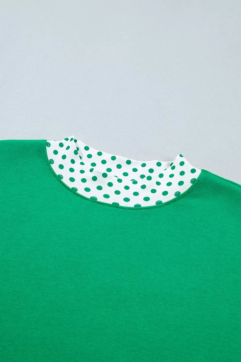 Polka Dot Trim Long Sleeve Sweatshirt and Shorts Set in Green, view 5