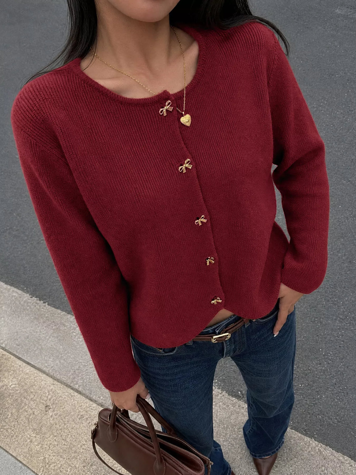 Bow Button Up Knit Cardigan - Lilixa.store