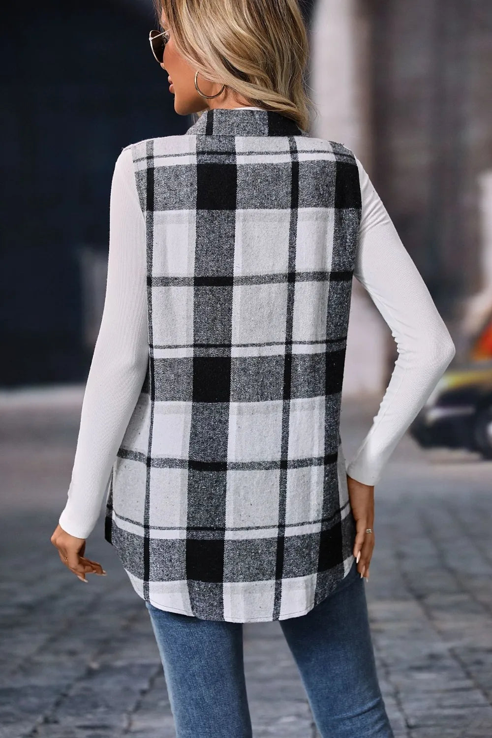 Plaid Button Up Vest Coat - Lilixa.store