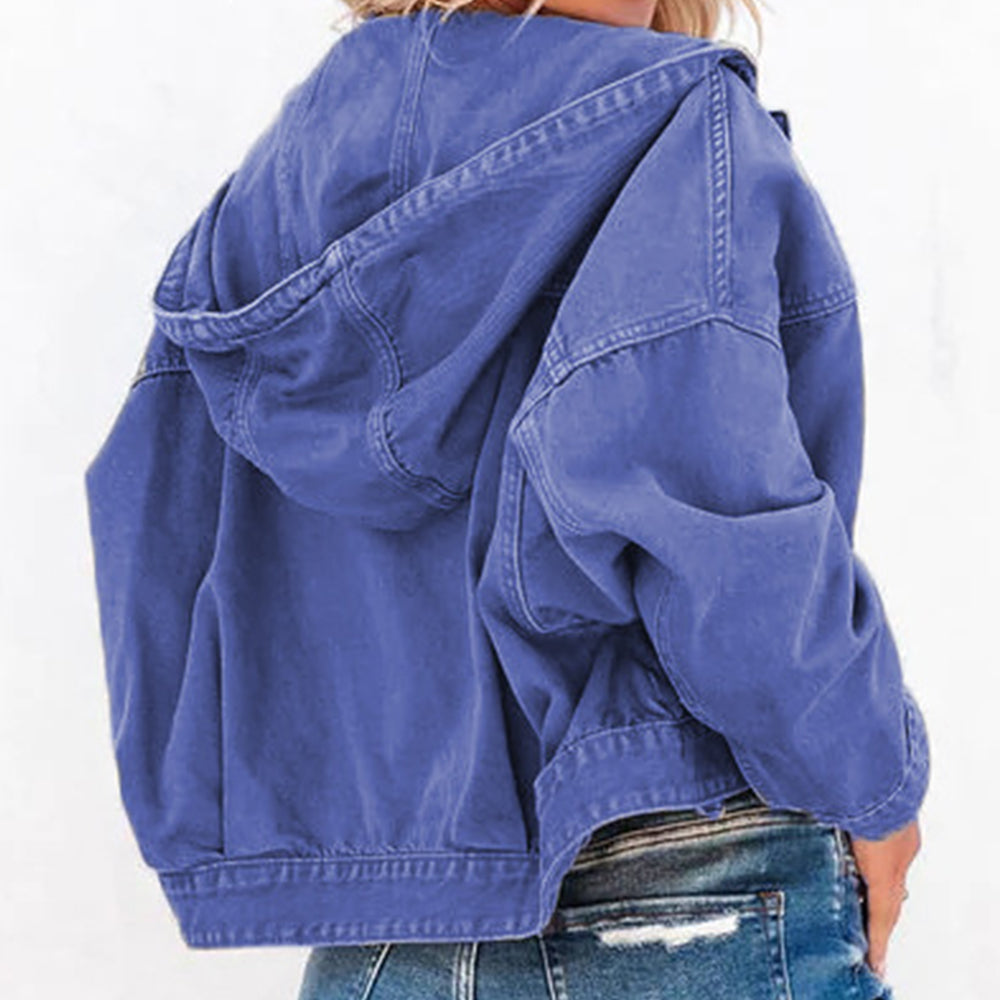 Hooded Dropped Shoulder Denim Jacket - Lilixa.store
