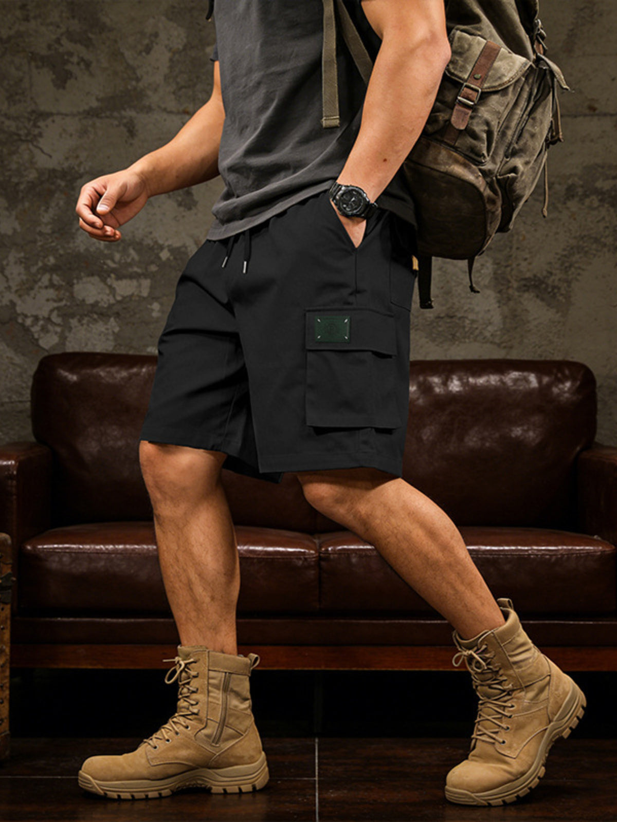 Men's Full Size Cargo Shorts with Drawstring Waist Plus Size, view 14